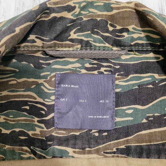 ZARA MAN Camo Denim Full Zip or Button Up Shirt Jacket Long Sleeve Men's S - Picture 6 of 15